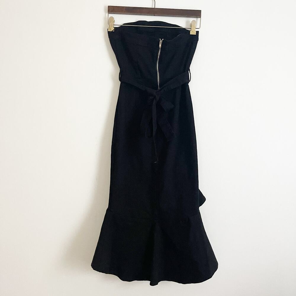 VICI Presentation Cotton Strapless Ruffle Denim Midi Dress Black Small S - Picture 7 of 10